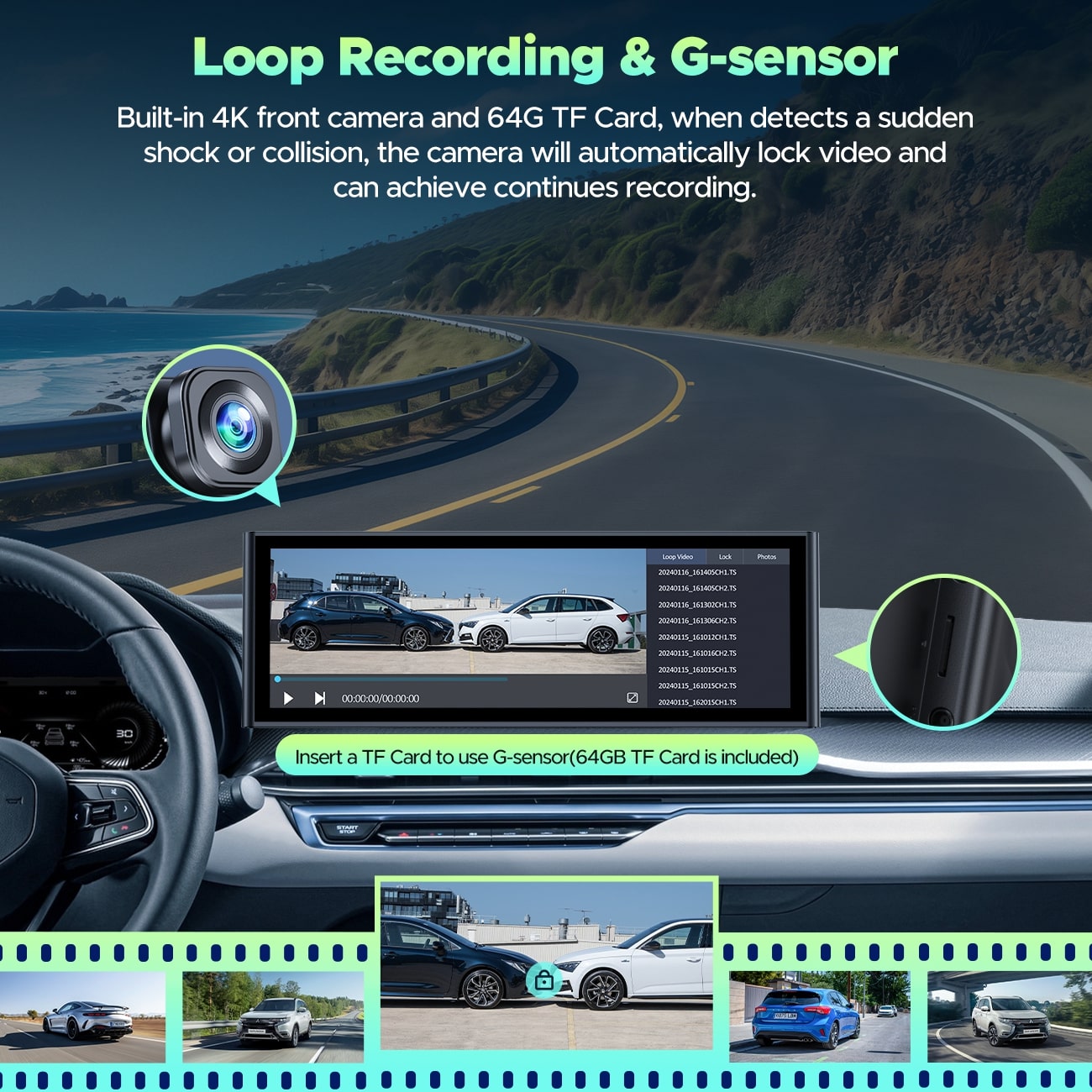 Pantalla CarPlay Lamtto RC14 9,26" con Dash Cam 4K