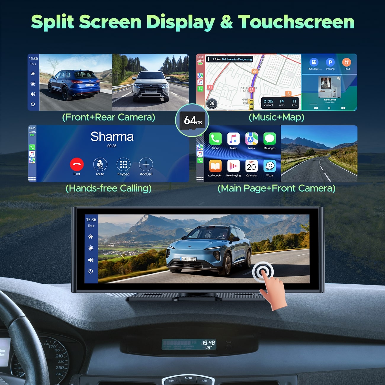 Pantalla CarPlay Lamtto RC14 9,26" con Dash Cam 4K
