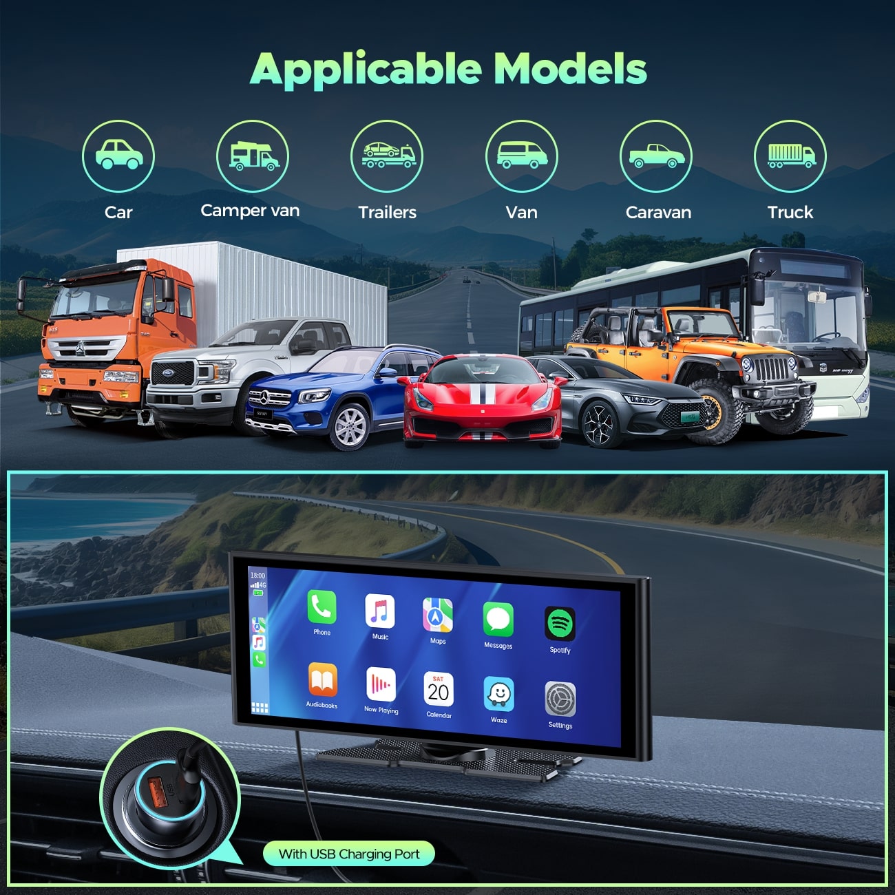 Pantalla CarPlay Lamtto RC14 9,26" con Dash Cam 4K